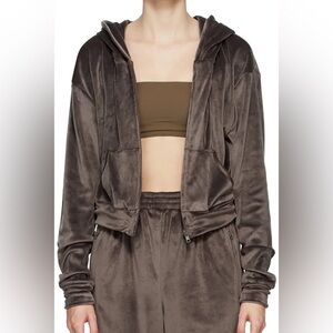 SKIMS‎ Brown Velour Full Zip Cropped Hoodie Womens XL Extra Soft Long Sleeve